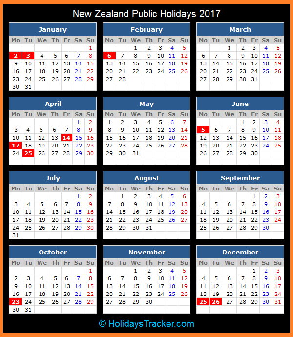 New Zealand Public Holidays 2017 Holidays Tracker