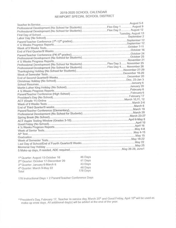 Newport School District Calendar Campus Calendar 2022