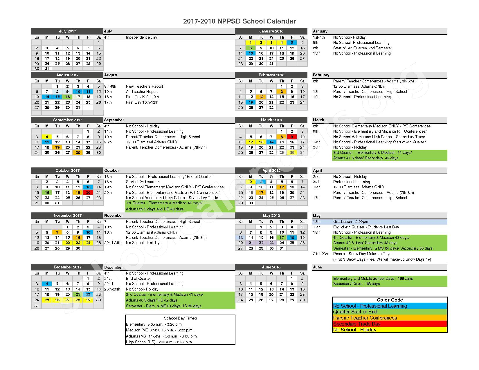 North Platte Public School Calendar 2017 2018 North Platte High