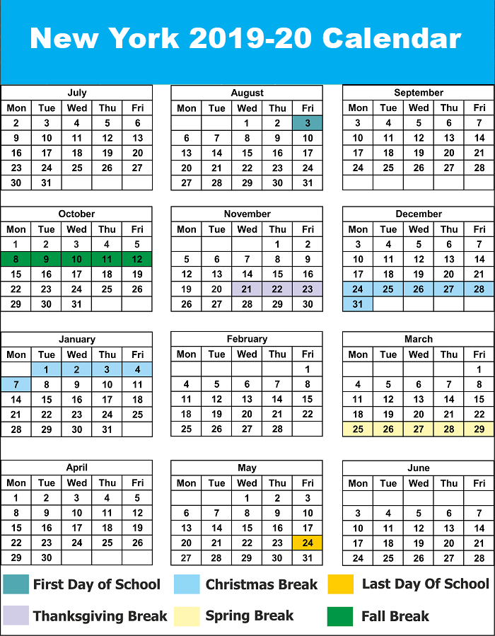 NYC School Holidays Calendar 2019 2020 NYC School Calendar