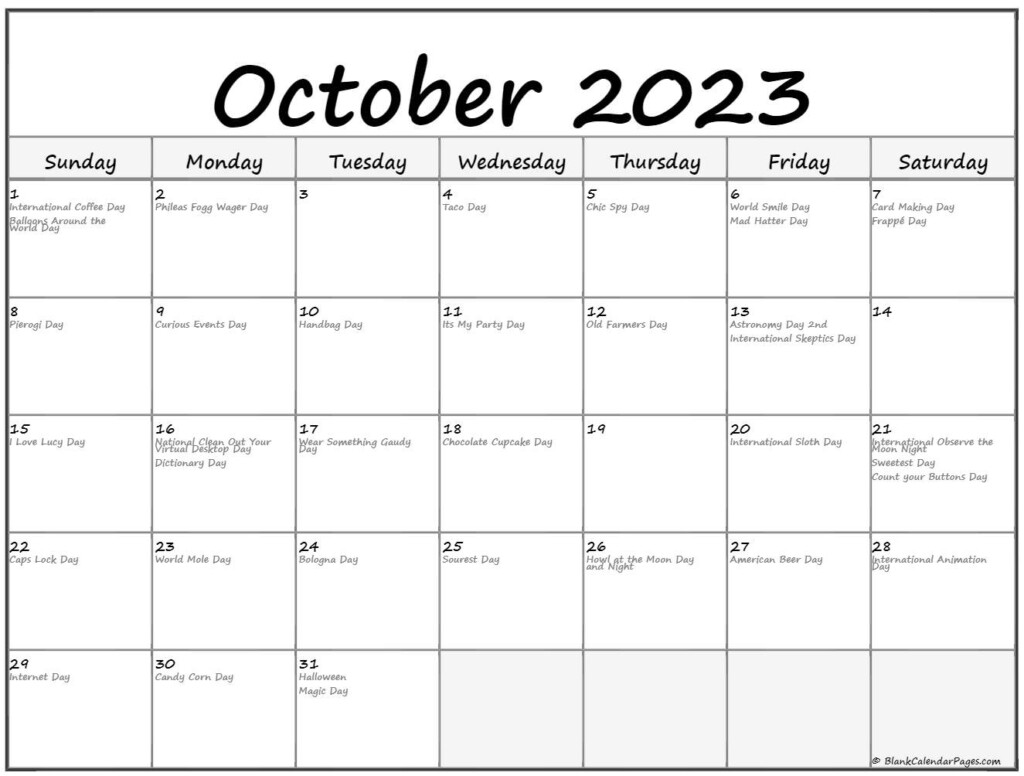 October 2023 With Holidays Calendar