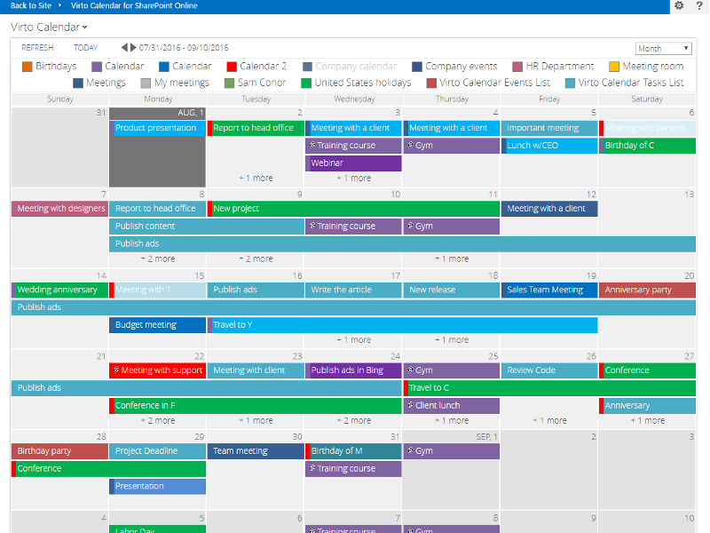 Office 365 Calendar App For SharePoint Online VirtoSoftware