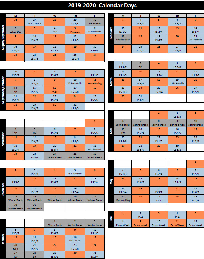 Orange And Blue Day Calendar West Springfield High School