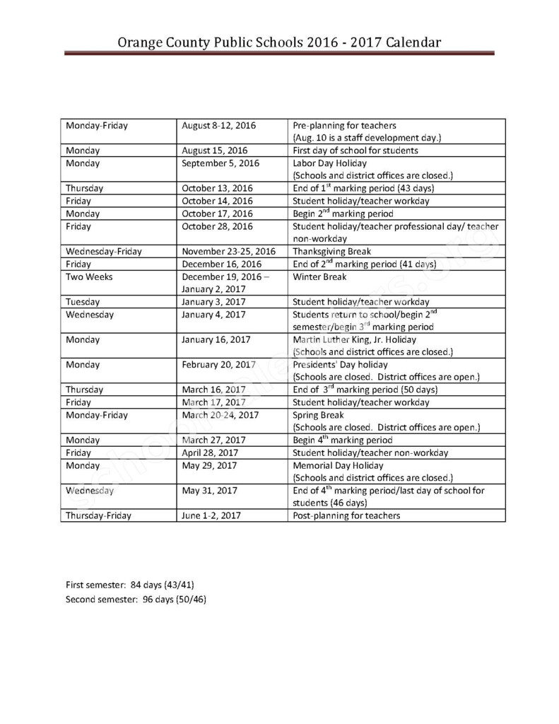 Orange County School Calendar Qualads