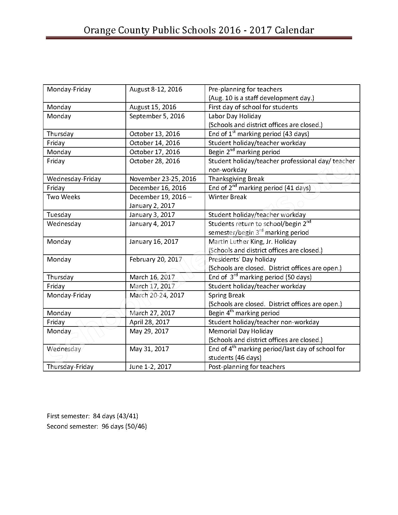 Orange County School Calendar Qualads