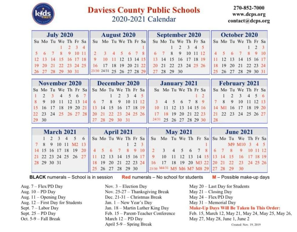 Owensboro Public Schools 2020 2021 Calendar Printable Calendars 2021