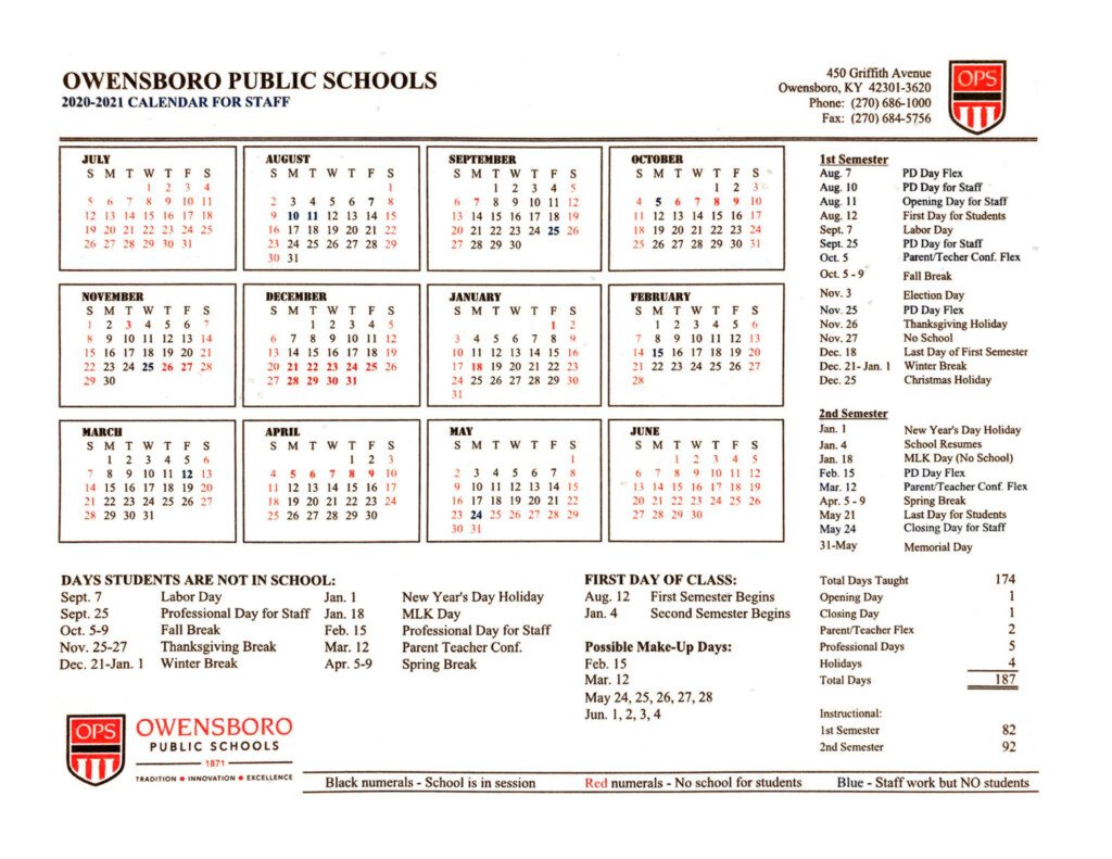 Owensboro Public Schools 2020 2021 Calendar Printable Calendars 2021