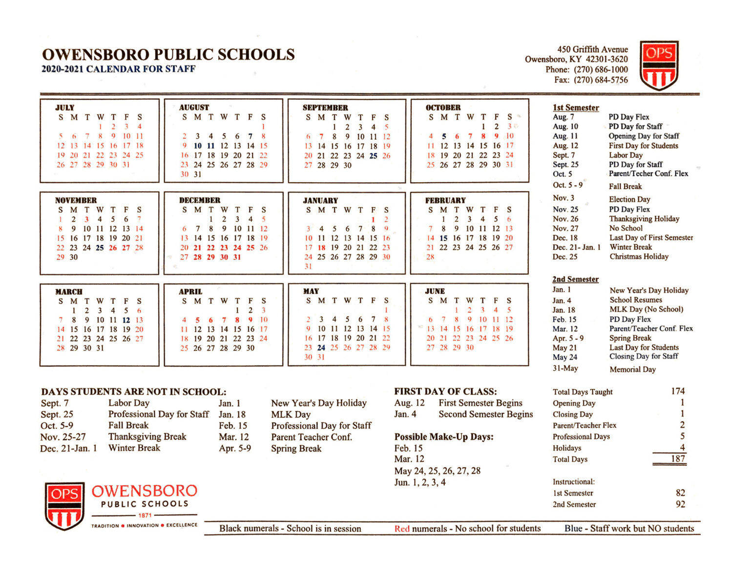 Owensboro Public Schools 2020 2021 Calendar Printable Calendars 2021