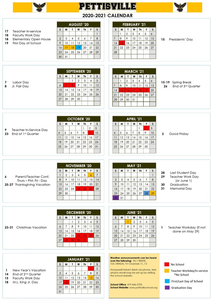 Pettisville Local Schools Calendar 2020 And 2021 PublicHolidays us