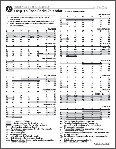 Portland Public Schools Calendar 2020 Exam Calendar