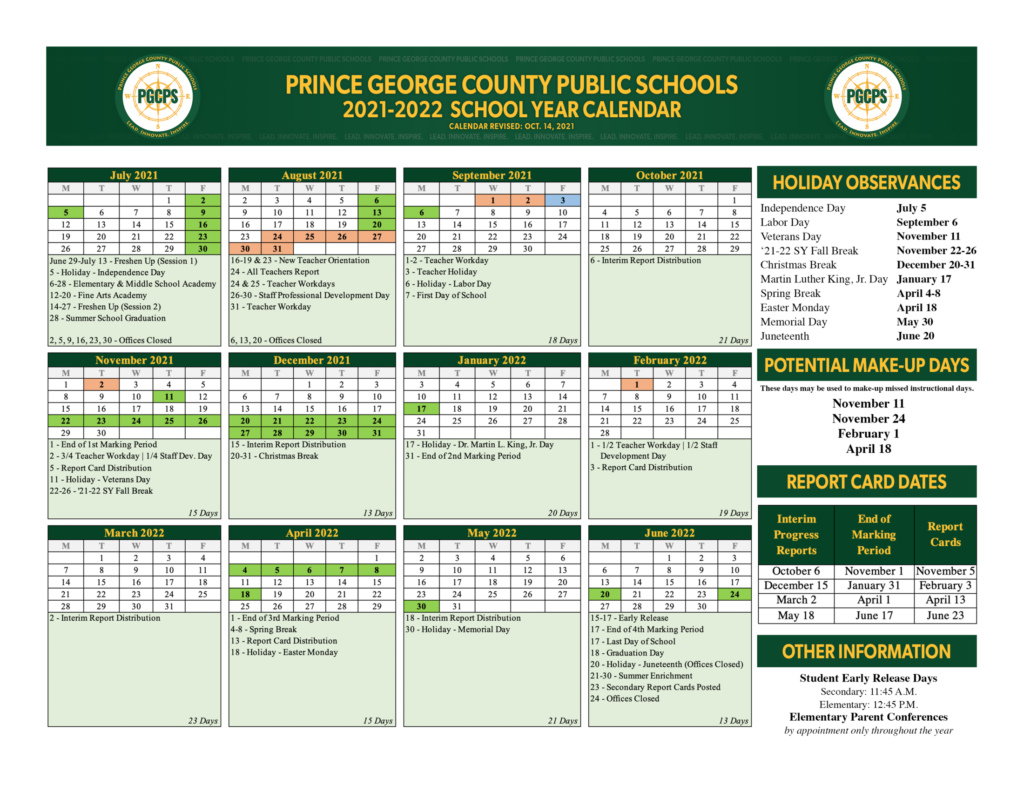 Prince William County Public Schools Calendar 2022