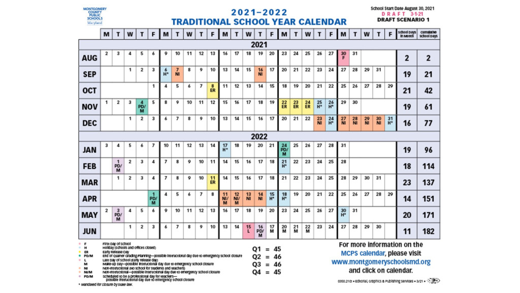 Proposed calendar 2021 22 Montgomery County Public Schools