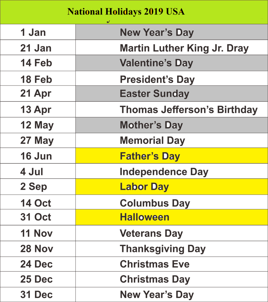 Public Holidays 2019 For USA School Holiday Calendar Holiday Quotes 