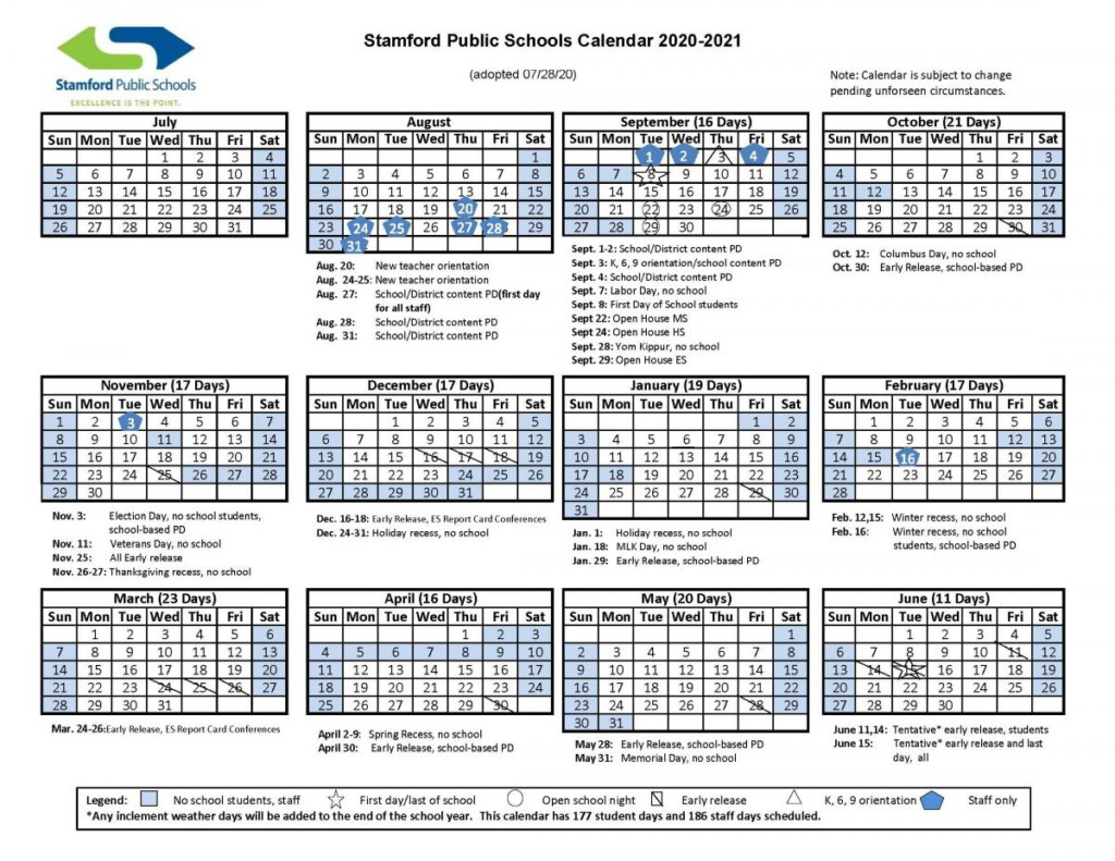 Revised 2020 2021 School Year Calendar Stamford Public Schools 