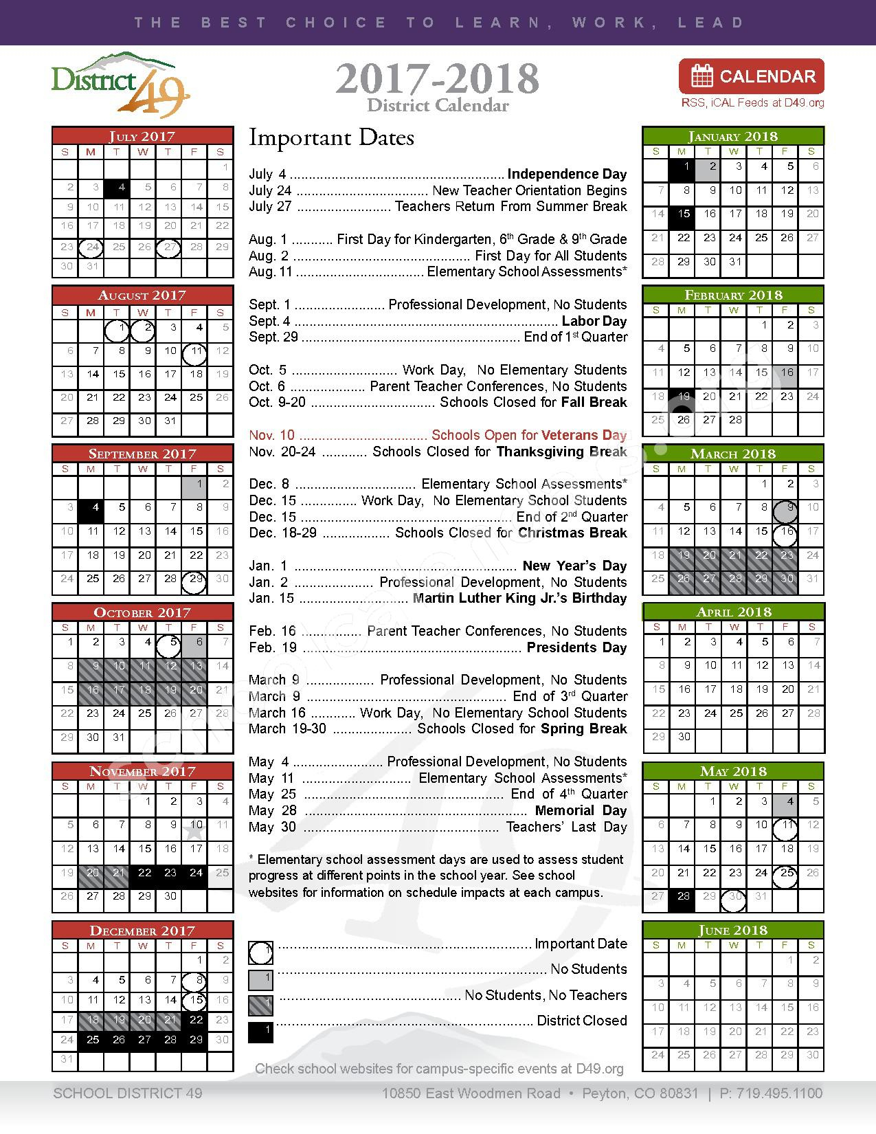 Ridgeview Elementary School Calendars Colorado Springs CO