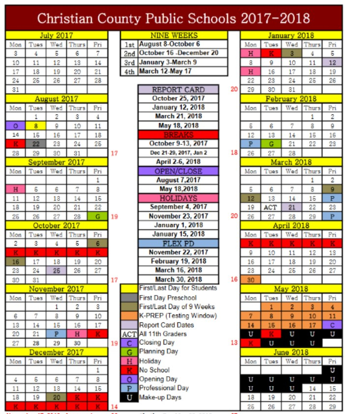 School Board Approves 2017 18 School Calendar Christian County School