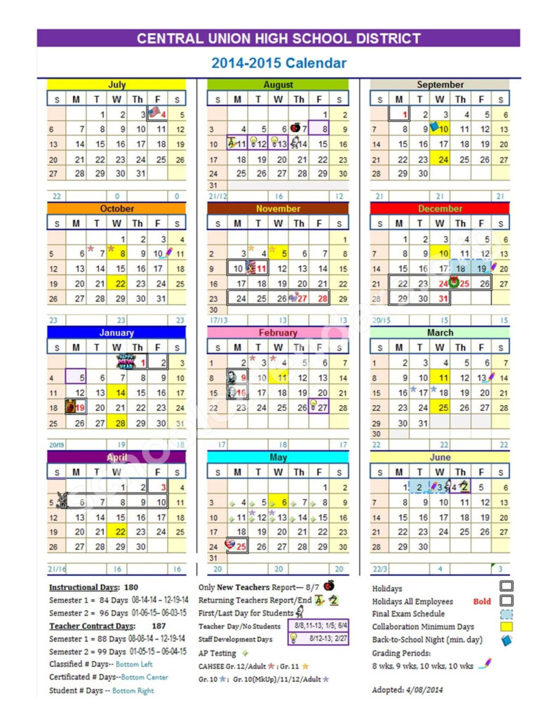 School Calendar 2014 2015 Central Union High School El Centro CA