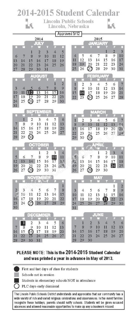 Sheridan Elementary School Calendars Lincoln NE