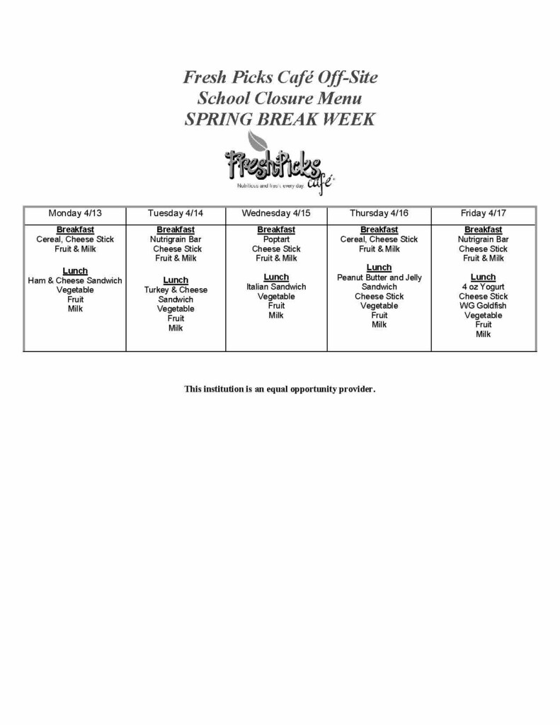 Spring Break Menu To Be Picked Up On Friday April 10 2020 Rutland 