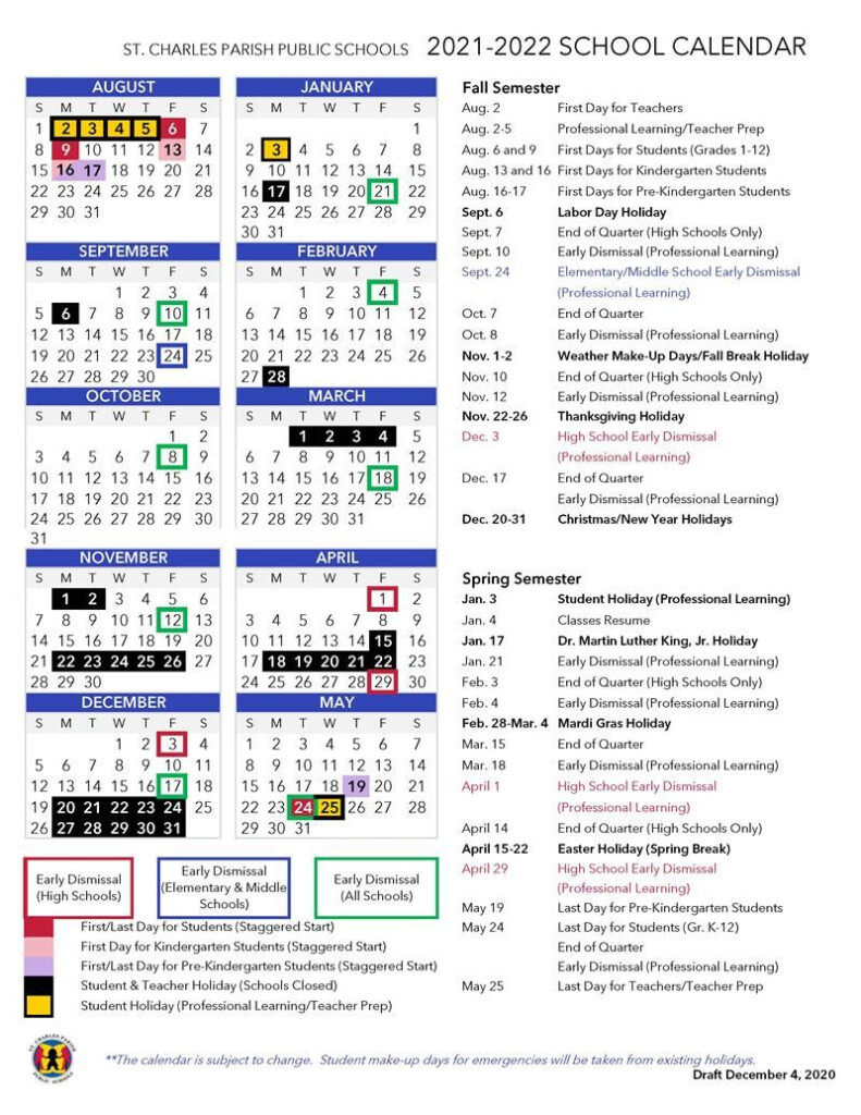 St Charles Parish Public Schools Calendar 2021 And 2022 PublicHolidays us