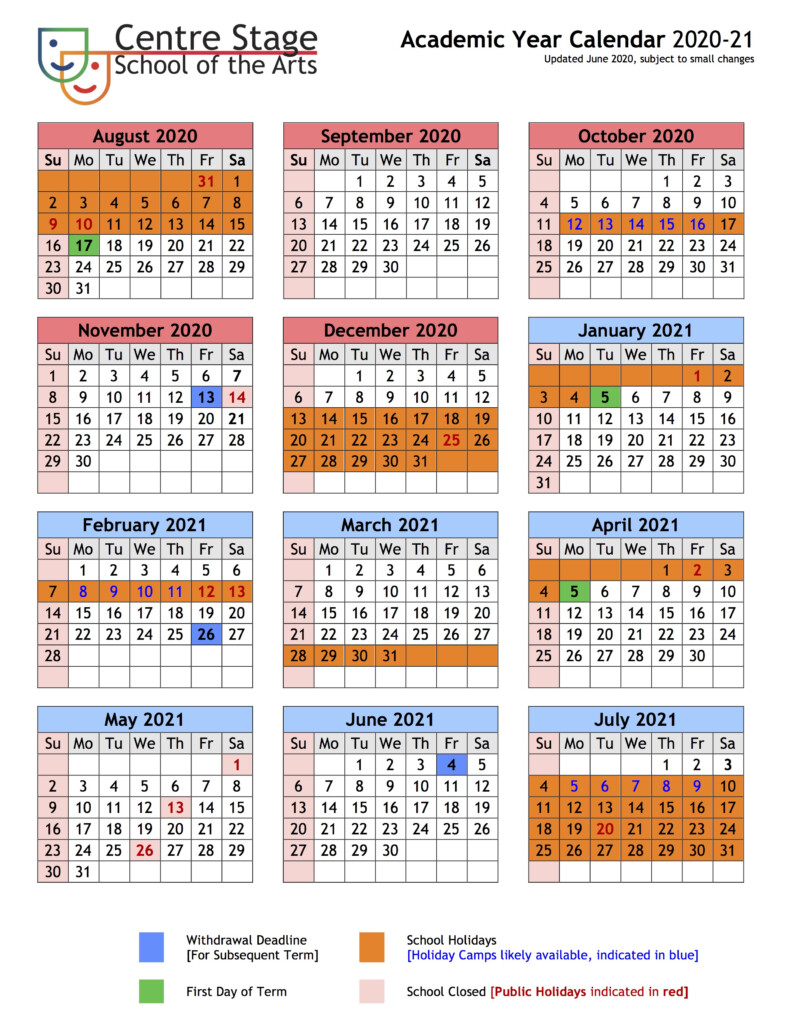 Term Dates Centre Stage