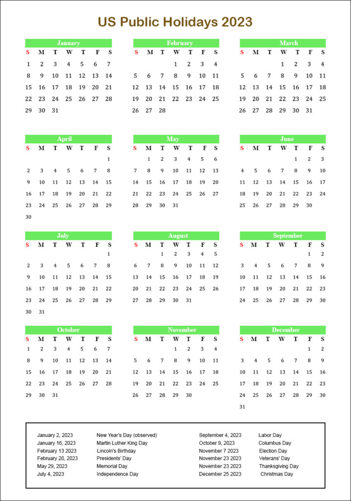 US Public Holidays 2023 With Yearly Printable Calendar