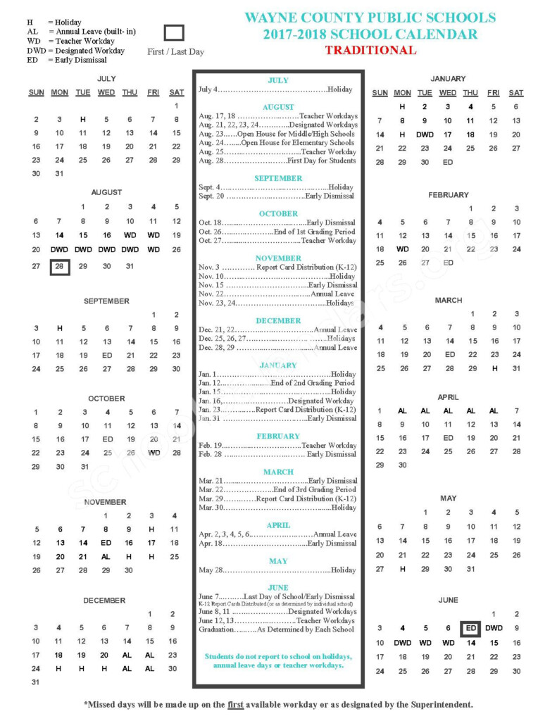 Wayne County Public Schools Calendars Goldsboro NC