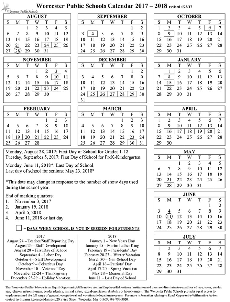 Worcester Public Schools Calendar Qualads