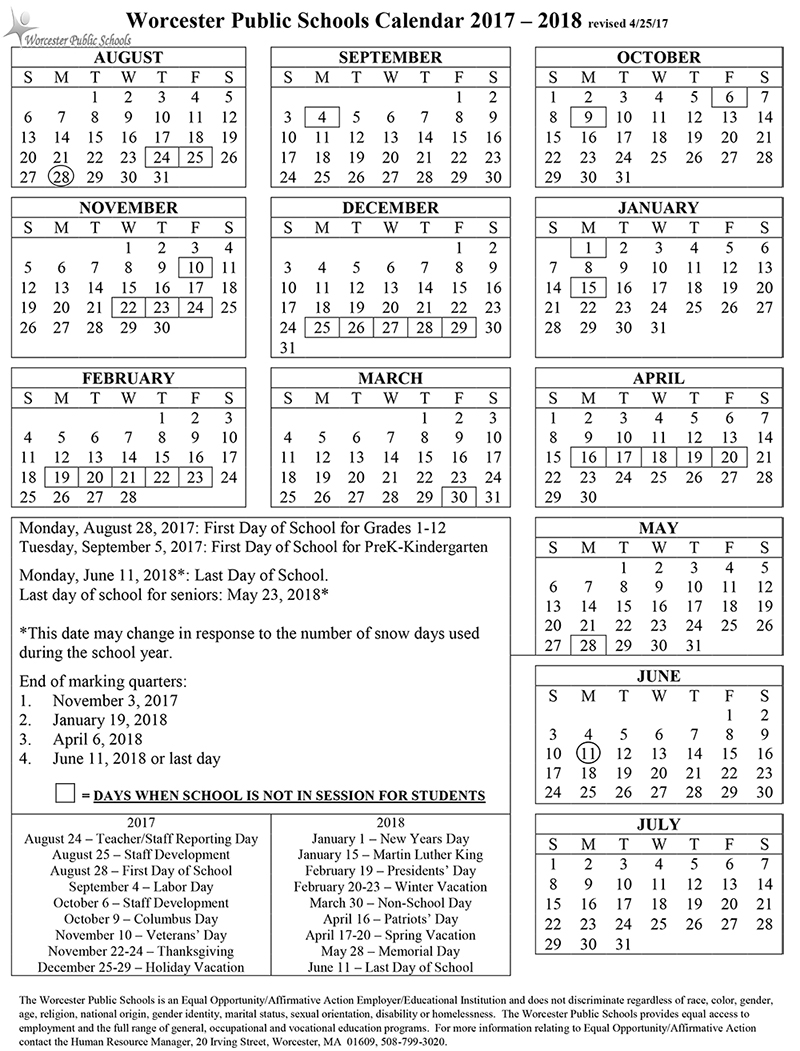 Worcester Public Schools Calendar Qualads